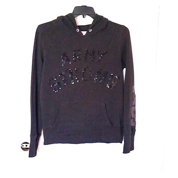 PINK Army Strong Black Sequin Hoodie - Picture 1 of 7